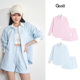 Set quần áo sơ mi the good "dynamic stripe set", áo sơ mi phối quần short dáng rộng thời trang cao cấp