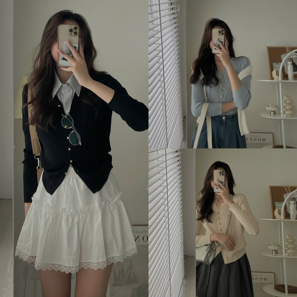 A606 Áo len tăm cúc dọc dài tay AUDREY