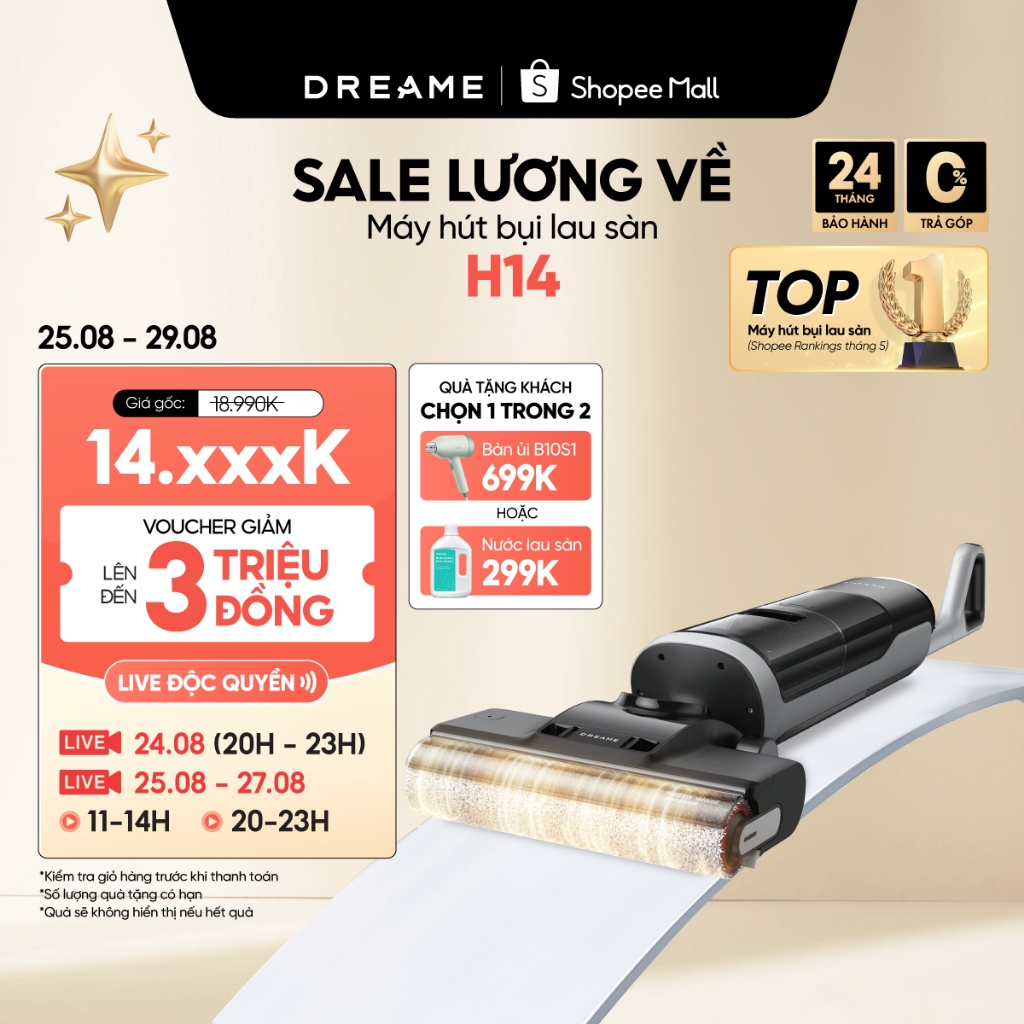 Máy lau sàn hút bụi cầm tay không dây thông minh Dreame H14- Bản quốc tế - Bảo hành 24 tháng
