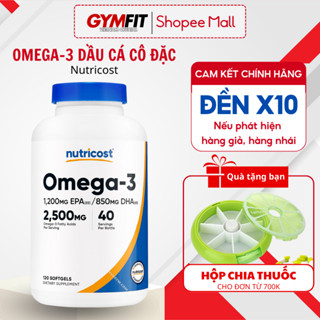 Dầu cá cô đặc Omega 3 Nutricost 2500mg EPA DHA bổ mắt, trí não, tim mạch, đẹp da 120 viên