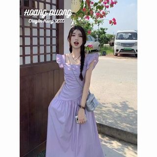 Đầm cánh tiên dáng dài chiết eo hẹp, váy cánh tiên bo eo dáng xuông mùa hè phong cách mới ngọt ngào cho nữ 2023