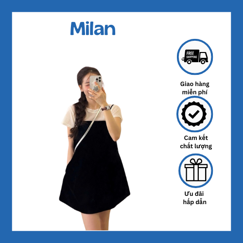 Set Yếm Tuyết Mưa 2 Lớp Có Túi Bên Mix Áo Phông Giấy Siêu Xinh (kèm ảnh thật) (V36)