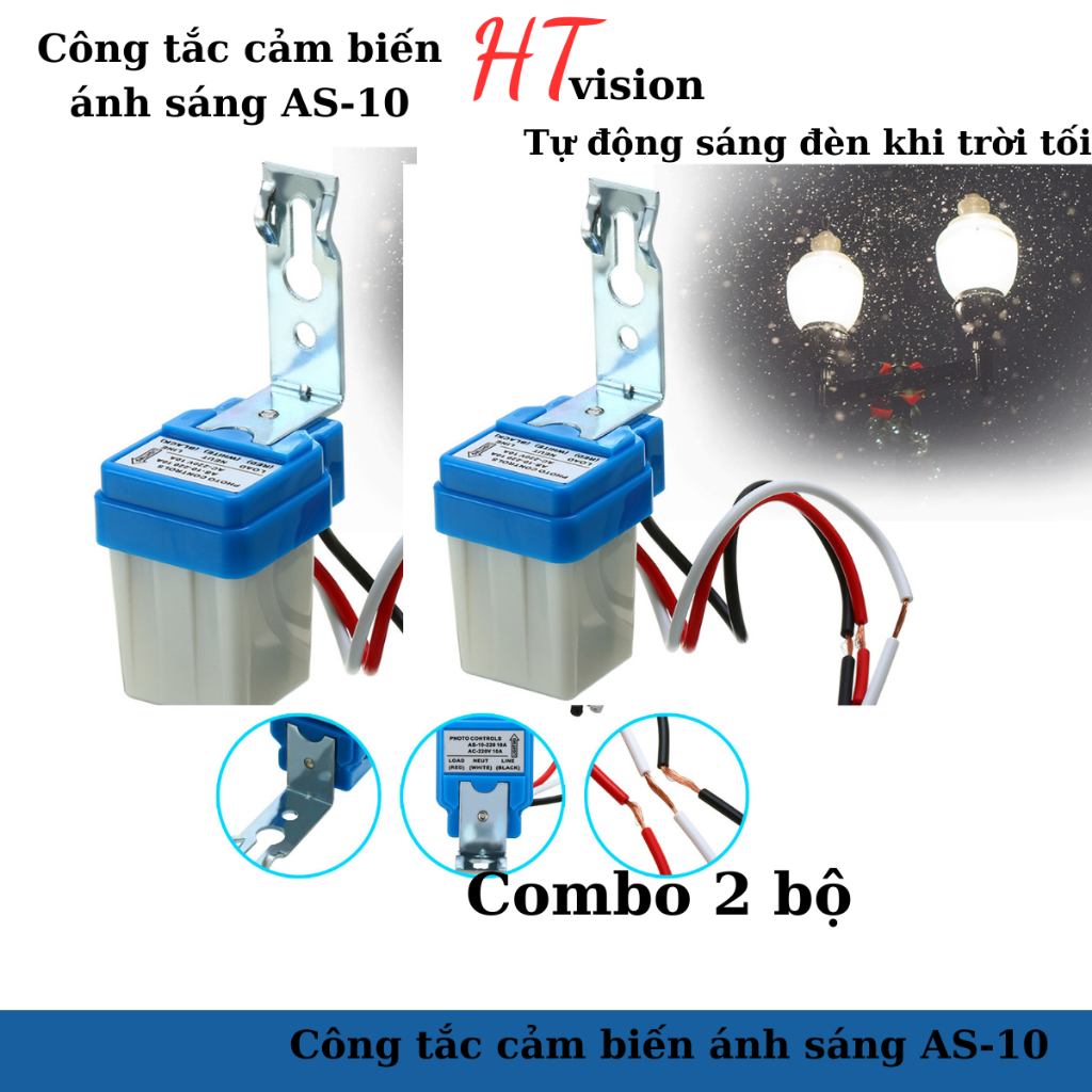 Combo2 Công tắc cảm biến ánh sáng 220V tự động bật đèn khi trời tối, tắt đèn khi trời sáng [AS-10]