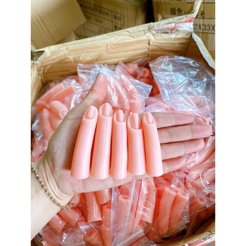 Bộ 5 ngón tay giả silicon thực hành nail - Set 5 ngón tay giả tập dũa form móng, đắp bột sơn gel
