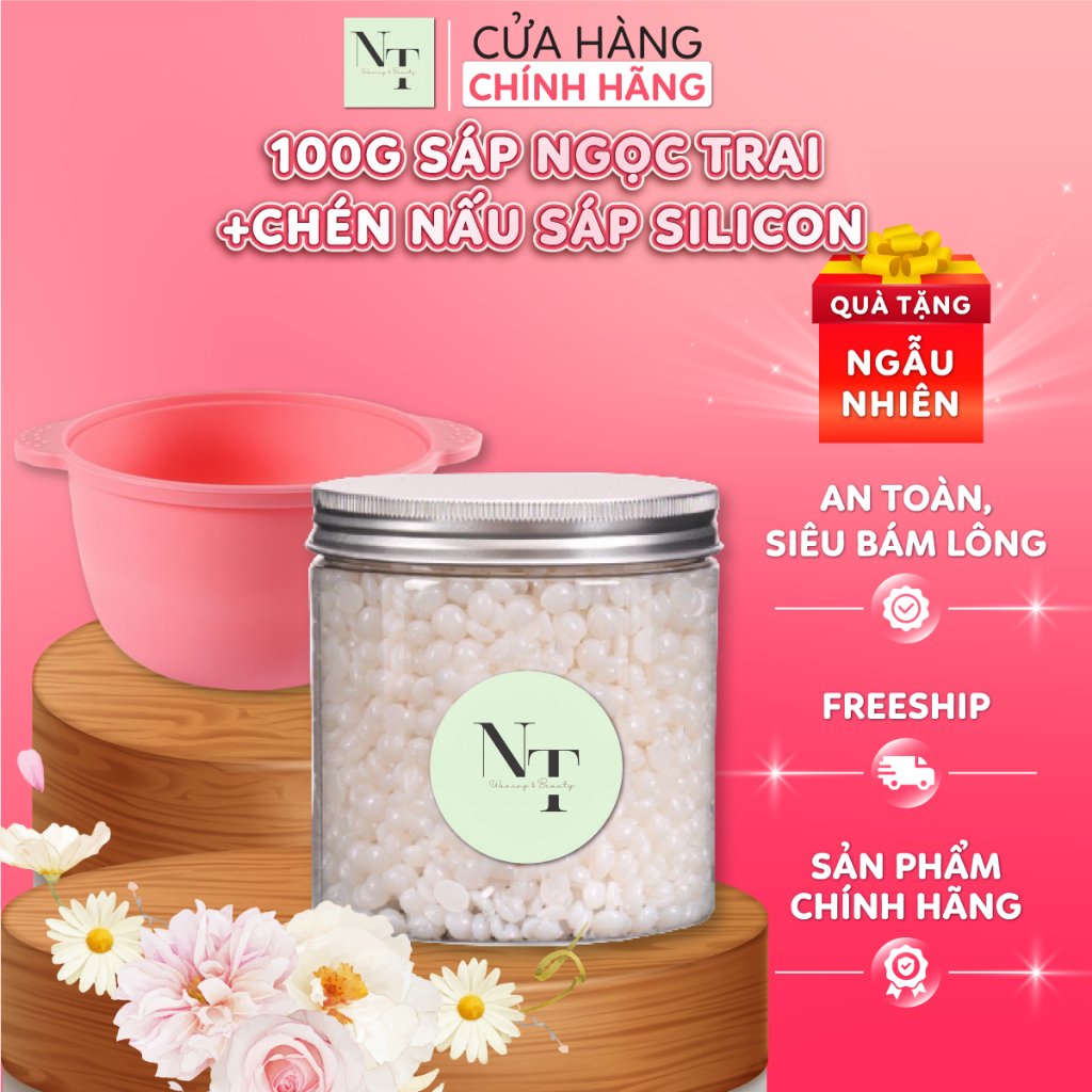Combo Chén Nấu Sáp Wax Lông Silicon + 100Gr Sáp Wax Lông Nóng Ngọc Trai NT WAXING Tặng Que Phết