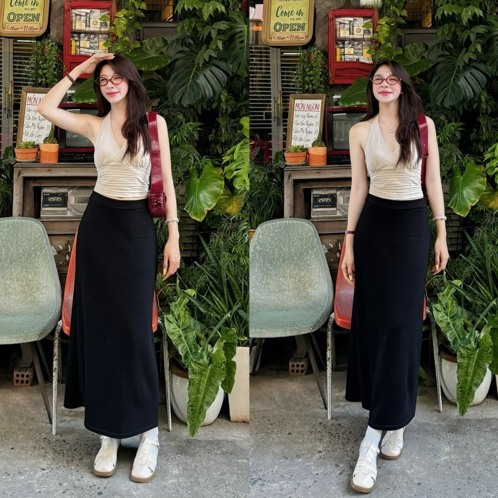 Chân váy midi dáng dài xẻ sau co dãn 247store Shees clothing M888