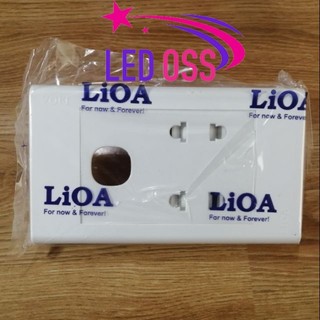 Mặt 2 ổ cắm + 1 lỗ vuông LiOA chính hãng, Nhựa TRẮNG, tiếp điểm ĐỒNG