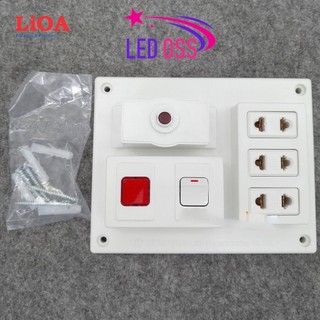Bảng điện nổi LiOA 15A có 3 ổ cắm 2 chấu 1 công tắc 1 đèn báo màu XANH/ĐỎ