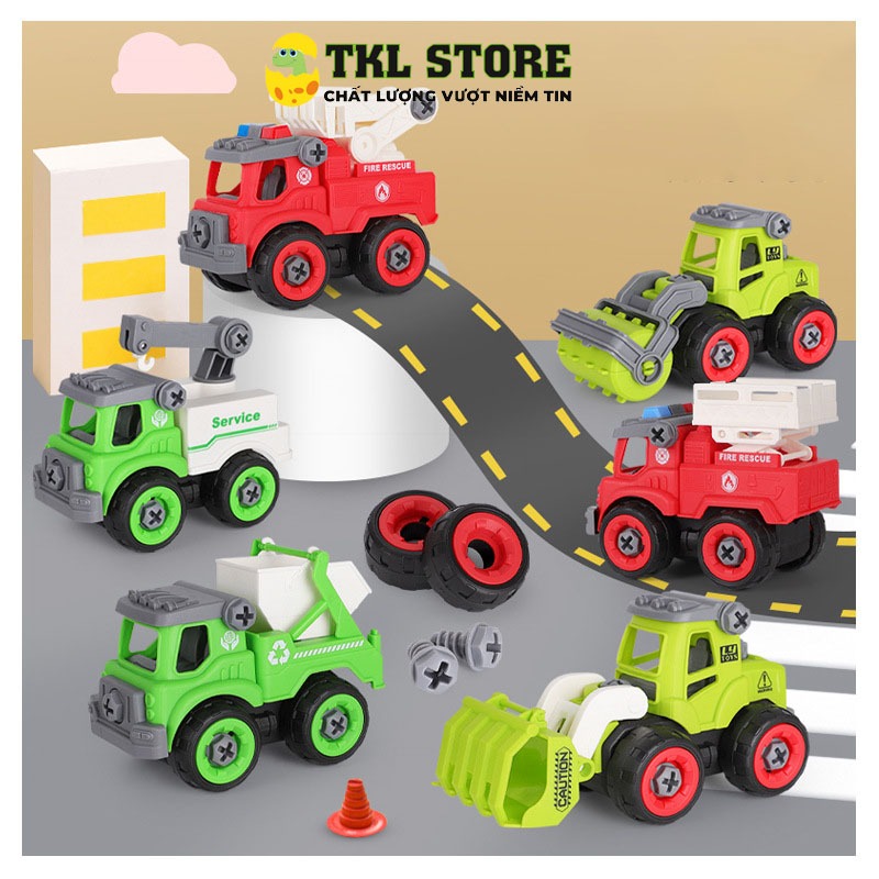 Xe đồ chơi cho bé, xe lắp ráp cho bé, bộ xe cứu hỏa xe đô thị - TKL STORE