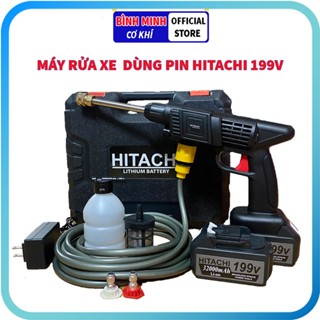 Máy rửa xe dùng pin HITACHI 199V , máy rửa xe mini cầm tay, động cơ 100% lõi đồng, áp lực cao.