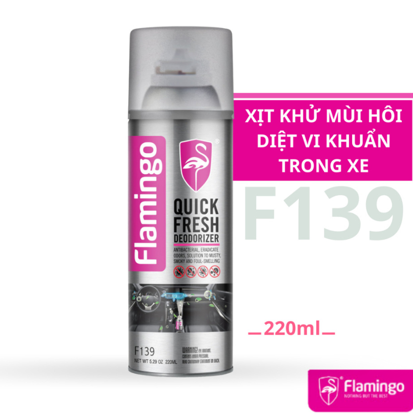 Flamingo F139 220ml Xịt khử mùi ô tô, xịt xông khử mùi diệt khuẩn nano trong xe phân phối chính hãng