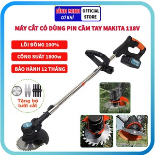 Máy cắt cỏ dùng pin MAKITA 118V, máy cắt cỏ cầm tay mini,công suất 1800W, lõi đồng 100%, nhỏ gọn, tặng 8 lưỡi cắt.