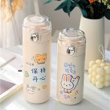 Bình Nước Thủy Tinh Gấu Trắng 450ml, Vỏ Nhựa, Giữ Nhiệt Tốt, Thiết Kế Dễ Thương