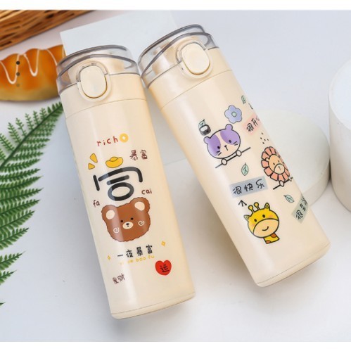 Bình Nước Thủy Tinh Gấu Trắng 450ml, Vỏ Nhựa, Giữ Nhiệt Tốt, Thiết Kế Dễ Thương