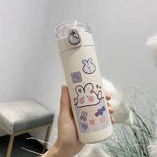 Bình Nước Thủy Tinh Gấu Trắng 450ml, Vỏ Nhựa, Giữ Nhiệt Tốt, Thiết Kế Dễ Thương