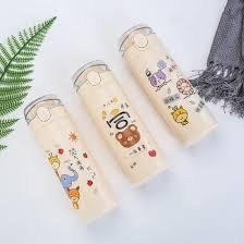 Bình Nước Thủy Tinh Gấu Trắng 450ml, Vỏ Nhựa, Giữ Nhiệt Tốt, Thiết Kế Dễ Thương