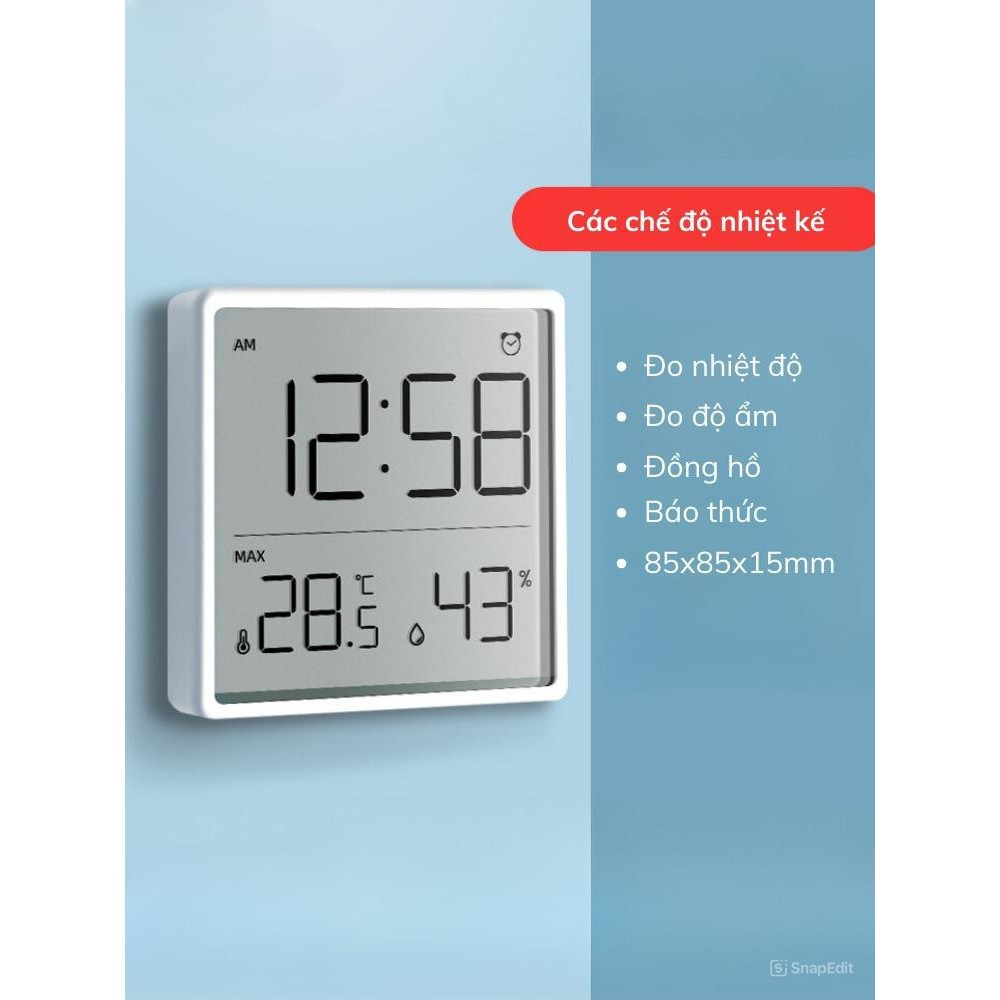 Nhiệt Kế Phòng Đa Năng Kiêm Đồng Hồ Báo Thức, Màn Hình Mỏng Hiển Thị Nhiệt Độ, Độ Ẩm ĐHTT & PKĐT