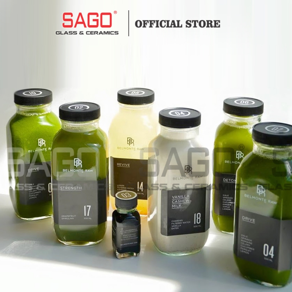 [ Set 06 ] Chai Thủy Tinh Vuông 500ml Nắp Nhựa , Nắp nhôm | Tuỳ Chọn