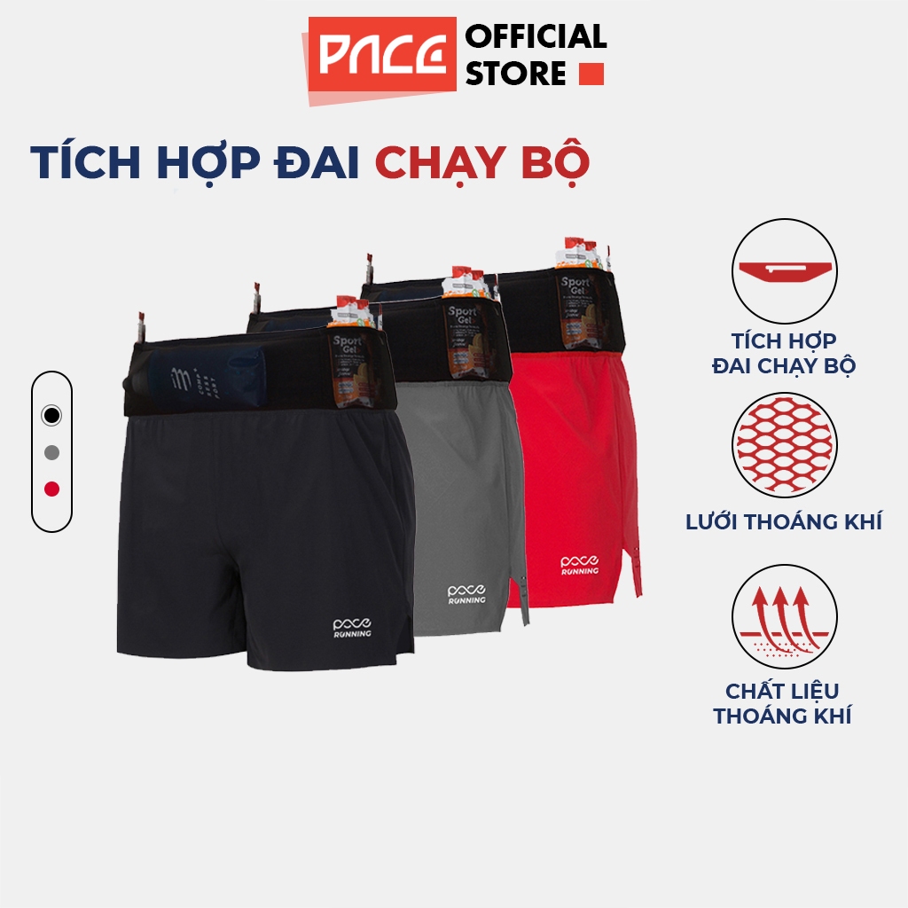 Quần chạy bộ nam PACE PLUS+ tích hợp đai, túi khóa kéo, thoáng khí thoải mái vận động