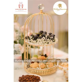 Khay Kệ 2 Tầng Lồng Chim Tròn Đĩa Sứ Đựng Bánh Kẹo Trang Trí Sinh Nhật, Tiệc Trà, Gia Tiên Cưới Hỏi