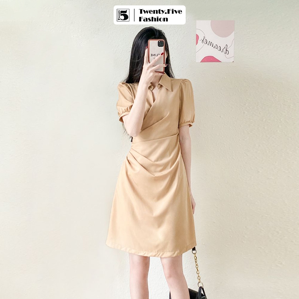 Đầm nữ Twentyfive tay bồng, xếp ly dúm eo SD53