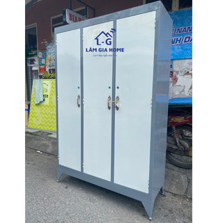 [Mã LIFEBKA5 giảm 10% tối đa 1 Triệu đơn 500k] Tủ sắt 3 cánh không gương màu xám siêu sang - 1m8x1m2x45 new