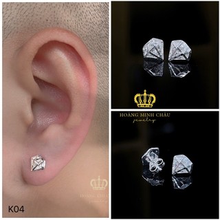 Bông tai bạc nam nữ Hoàng Minh Châu Jewelry (K04), thiết kế thanh lịch chuẩn bạc chính hãng