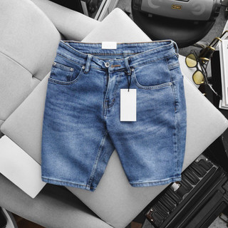 Quần short jean nam xuất khẩu xịn xanh dương sáng co giãn suông dáng