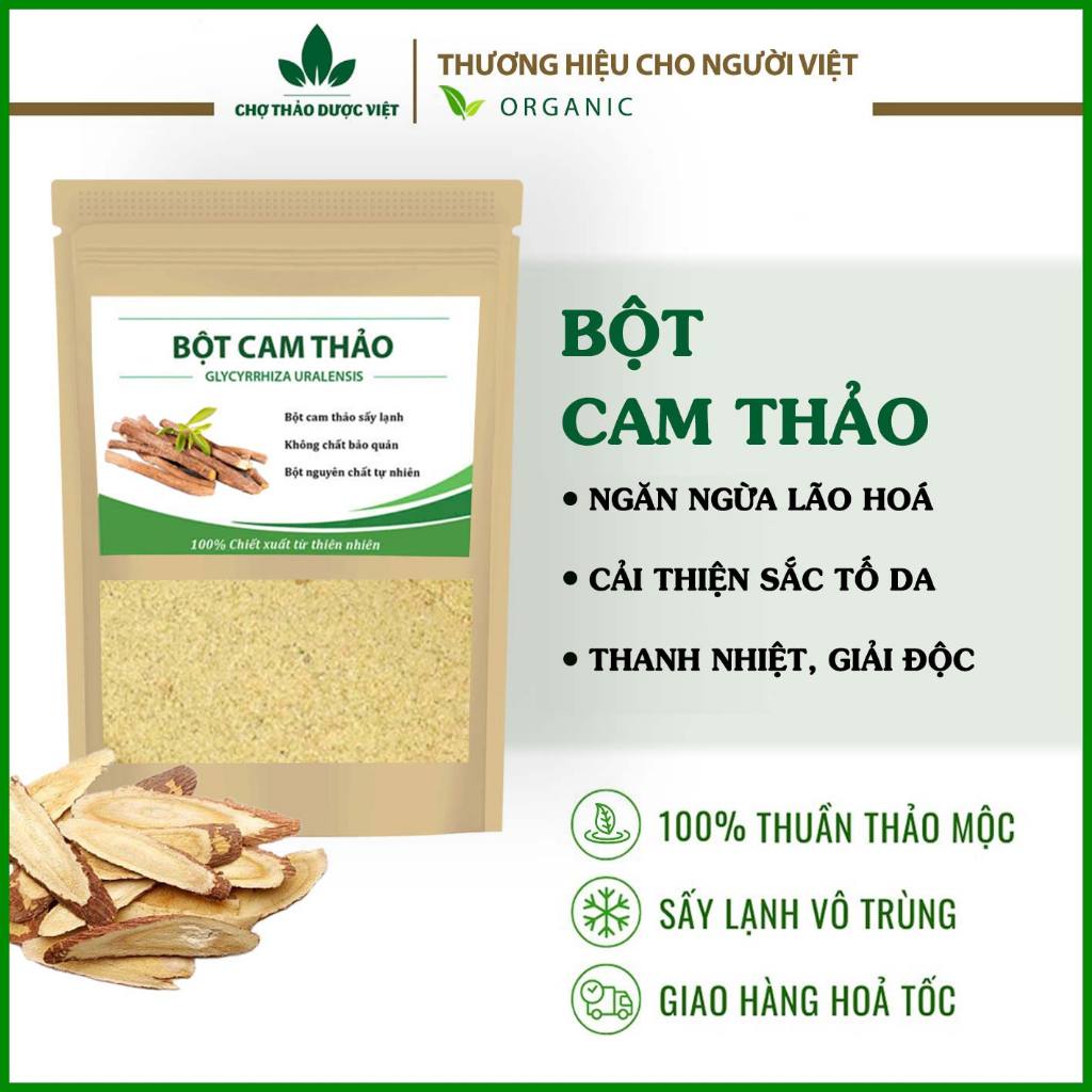 Bột cam thảo 100g, bột đắp mặt nạ sáng da, giảm mụn, mờ thâm nám