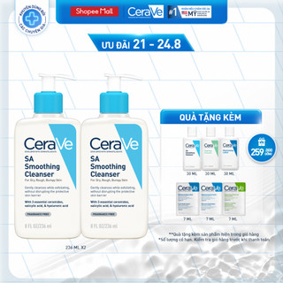 Bộ đôi sữa rửa mặt CeraVe dành cho da nhạy cảm SA Smoothing Cleanser 236ml