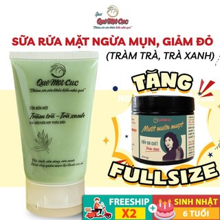 Sữa rửa mặt trà xanh giảm mụn, dưỡng ẩm, tràm trà QUÊ MỘT CỤC 50G (handmade)