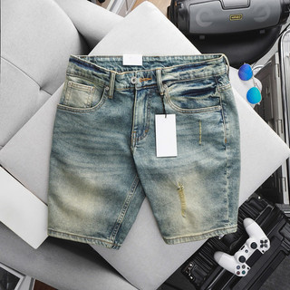Quần short jean denim nam xanh rêu hàng xuất dư chất bò co giãn ôm nhẹ slimfit