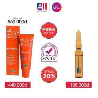 Kem chống nắng SPF50 dạng lỏng, không nhờn dính SVR sun secure fluide SPF50+ 50ml TẶNG Ampoule Martiderm (Nhập khẩu)
