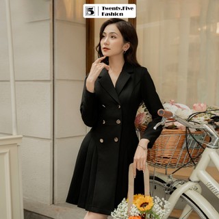 Đầm sơ mi Twentyfive cổ vest sang trọng đính cúc xếp ly eo hông SD166