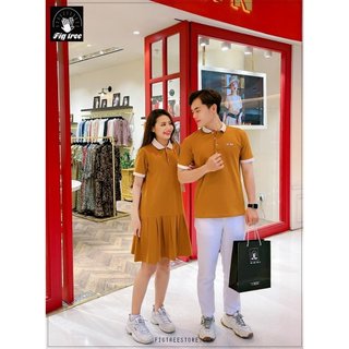 Set áo váy đôi thun polo fig tree màu cam đất sang chảnh