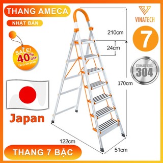 Thang Nhôm Gấp 3-7 Bậc Thang Gấp Inox 304 Tay Vịn Xếp Gọn Nhật Bản Gia Đình Tải Trọng 300Kg MKS027