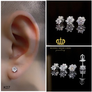 Bông tai bạc nam nữ Hoàng Minh Châu Jewelry (K07), thiết kế thanh lịch chuẩn bạc chính hãng