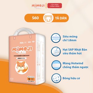 [ Tặng 1 Gói Khăn Sữa 4 Lớp   ]Tã Bỉm Momoji Siêu Mỏng Mềm Mại, Chống Tràn, An Toàn, Siêu Thấm NB64/S60/M56 Cho Bé