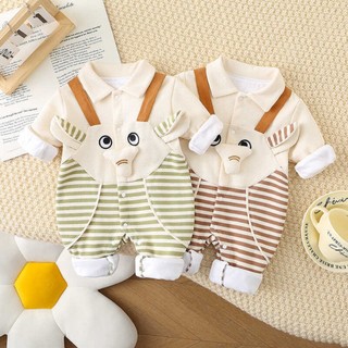 Bodysuit cho bé vải nhung tăm dày dặn Body dài tay thu đông bé trai bé gái áo liền quần trẻ sơ sinh Vòi Voi kẻ SLT148