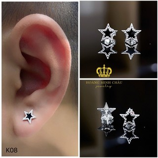 Bông tai bạc nam nữ Hoàng Minh Châu Jewelry (K08), thiết kế thanh lịch chuẩn bạc chính hãng