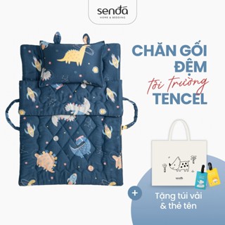 Bộ chăn gối nệm cho bé gấp gọn 5 trong 1 Tencel Sen Đá Home Bedding cao cấp, set mền mầm non, mẫu giáo, tiểu học