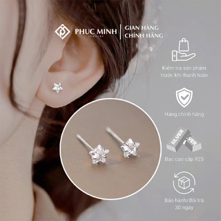 Bông tai bạc nữ PMJ khuyên tai ngôi sao nhỏ đính đá xinh lấp lánh PMJS0332K Phúc Minh Jewelry