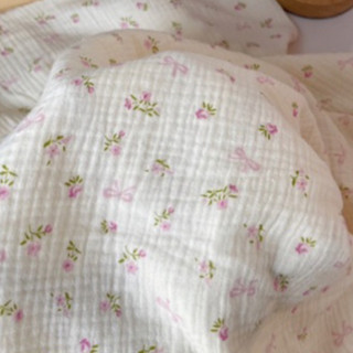 vải xô muslin 2 lớp cao cấp mềm mịn hoa nhí nơ hồng mới về siêu hot
