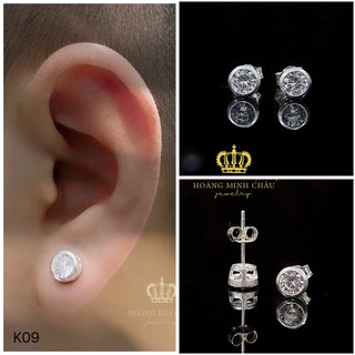 Bông tai bạc nam nữ Hoàng Minh Châu Jewelry (K09), thiết kế thanh lịch chuẩn bạc chính hãng