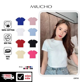 Áo croptop trơn nữ CRT01 Miucho vải cotton cổ tròn in basic