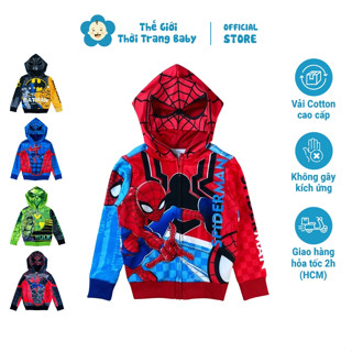 Áo khoác siêu nhân nhện spiderman cho bé trai từ 2 tuổi đến 5 tuổi 1 lớp vải thun dày dặn có mũ 2 lớp và khóa kéo AK38