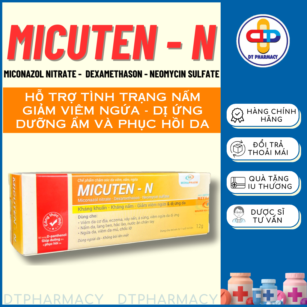 Kem Bôi Da Micuten-N, Kem Bôi Nấm Ngứa Hỗ Trợ Nấm Da Lang Ben Hắc Lào Vảy Nến Chốc Lở Nước Ăn Chân Tay 12g - DT PHARMACY