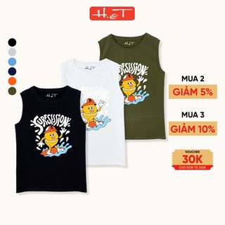 Áo 3 lỗ bé trai Surf Session H&T áo phông dáng basic chất rib cotton 4 chiều thoáng mát size từ 10-35kg-ATNBT020