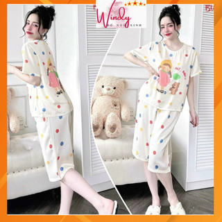 Bộ đồ ngủ nữ Pijama lửng lụa latin cao cấp hàng thiết kế mềm mịn mát freesize dưới 60kg