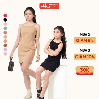 Váy 2 dây bé gái H&T, phom dáng basic, chất rib cotton co giãn tốt, màu sắc ưa chuộng phù hợp cho Bé và Mẹ-HTBG054